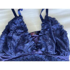 Baby Doll Top Size L Avid Love Navy Blue Lace Stretch Lingerie Sexy Sheer PJs
